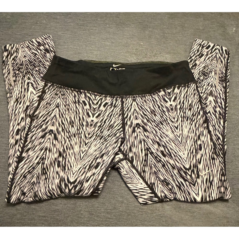 Nike Womens Dri-FIT Running Leggings Black White‎ Abstract Chevron Print Medium